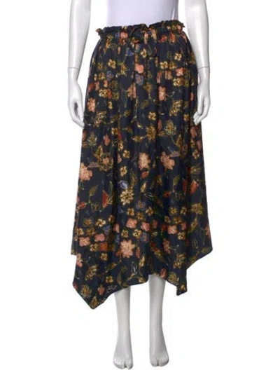 Pre-owned Ulla Johnson Silk Long Skirt In Blue