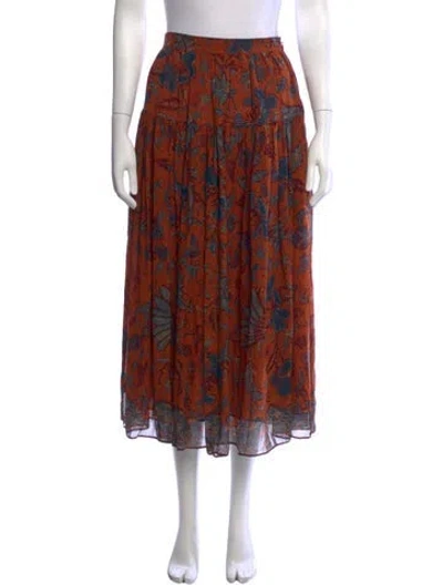 Pre-owned Ulla Johnson Silk Long Skirt In Orange