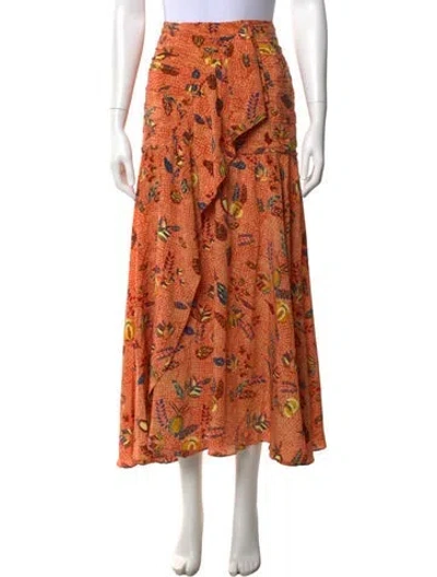 Pre-owned Ulla Johnson Silk Long Skirt In Orange
