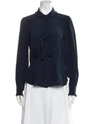 Pre-owned Ulla Johnson Silk Long Sleeve Blouse In Blue