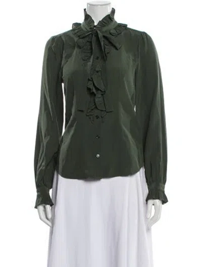 Pre-owned Ulla Johnson Silk Long Sleeve Blouse In Green