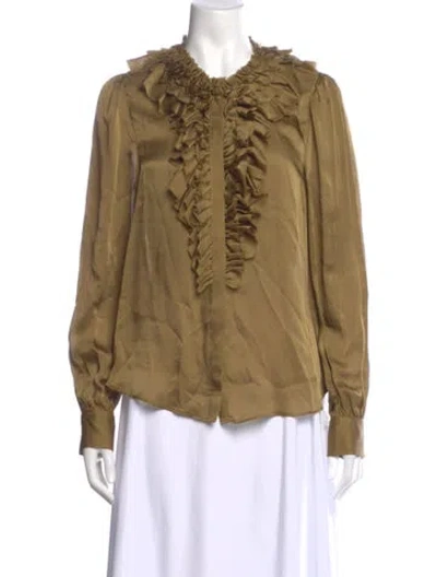 Pre-owned Ulla Johnson Silk Long Sleeve Blouse In Green