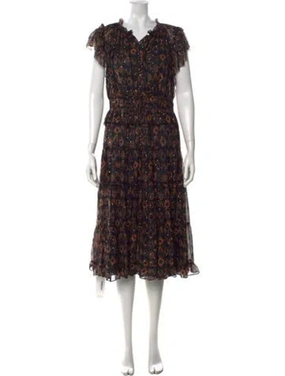Pre-owned Ulla Johnson Silk Midi Length Dress In Black/brown/metallic