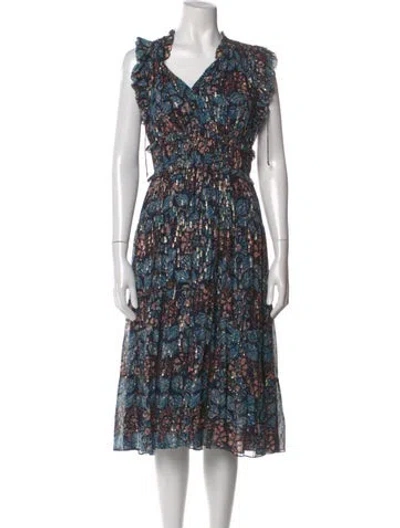 Pre-owned Ulla Johnson Silk Midi Length Dress In Blue