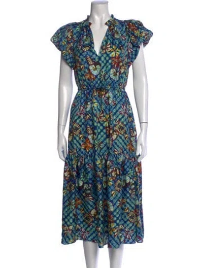 Pre-owned Ulla Johnson Silk Midi Length Dress In Blue/green