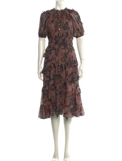 Pre-owned Ulla Johnson Silk Midi Length Dress In Brown