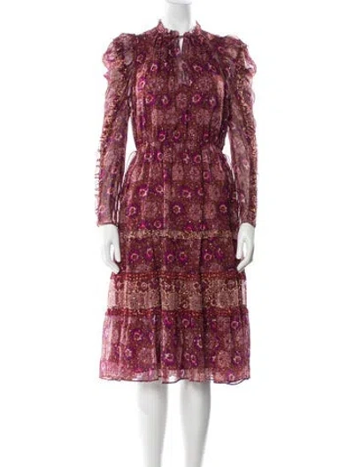 Pre-owned Ulla Johnson Silk Midi Length Dress In Burgundy