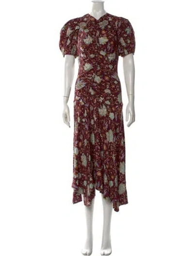 Pre-owned Ulla Johnson Silk Midi Length Dress In Burgundy