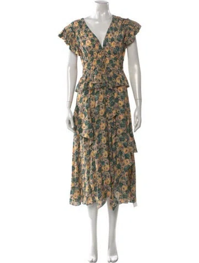 Pre-owned Ulla Johnson Silk Midi Length Dress In Green