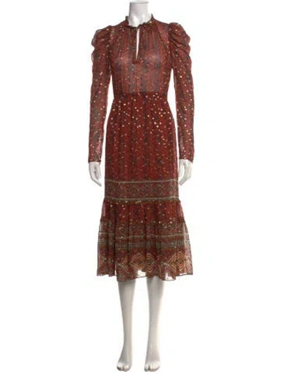 Pre-owned Ulla Johnson Silk Midi Length Dress In Metallic/orange