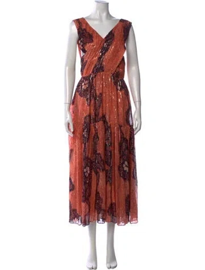 Pre-owned Ulla Johnson Silk Midi Length Dress In Metallic/pink