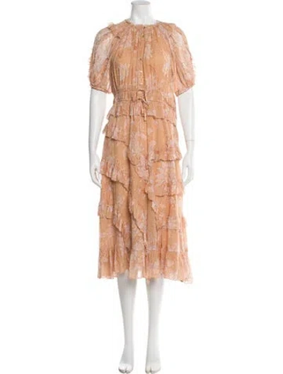 Pre-owned Ulla Johnson Silk Midi Length Dress In Orange