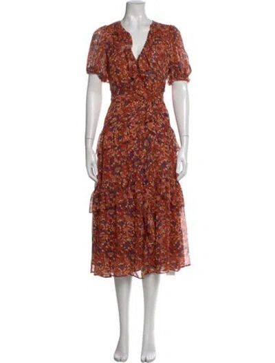 Pre-owned Ulla Johnson Silk Midi Length Dress In Orange