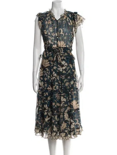 Pre-owned Ulla Johnson Silk Midi Length Dress W/ Tags In Blue