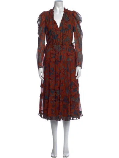 Pre-owned Ulla Johnson Silk Midi Length Dress W/ Tags In Orange