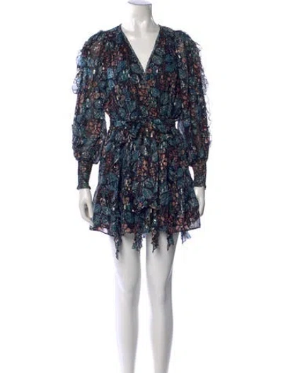 Pre-owned Ulla Johnson Silk Mini Dress In Blue/metallic/pink