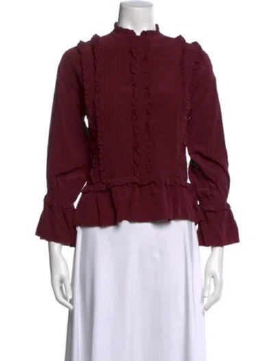 Pre-owned Ulla Johnson Silk Mock Neck Blouse In Burgundy