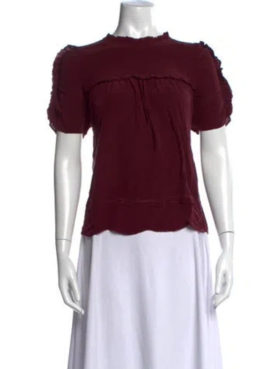 Pre-owned Ulla Johnson Silk Mock Neck Blouse In Burgundy
