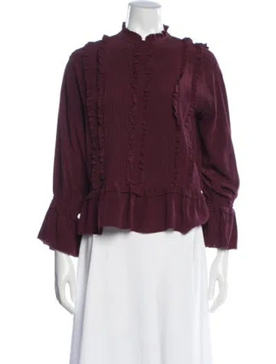 Pre-owned Ulla Johnson Silk Mock Neck Blouse In Burgundy