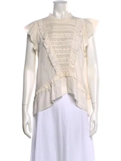 Pre-owned Ulla Johnson Silk Mock Neck Blouse In Neutrals