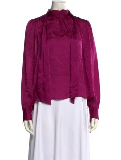 Pre-owned Ulla Johnson Silk Mock Neck Blouse In Purple