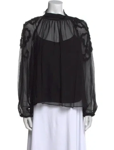 Pre-owned Ulla Johnson Silk Mock Neck Blouse W/ Tags In Black