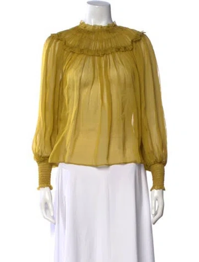 Pre-owned Ulla Johnson Silk Mock Neck Blouse W/ Tags In Yellow