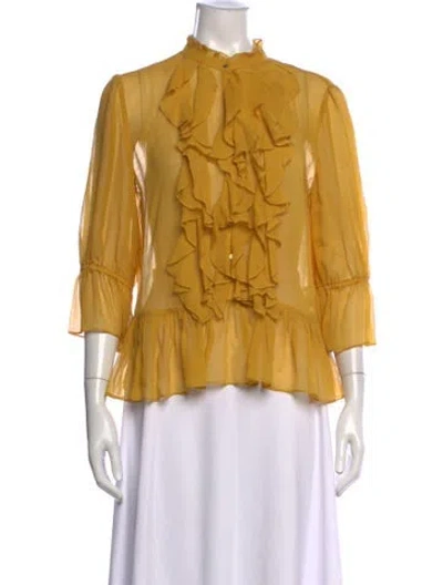 Pre-owned Ulla Johnson Silk Mock Neck Blouse In Yellow