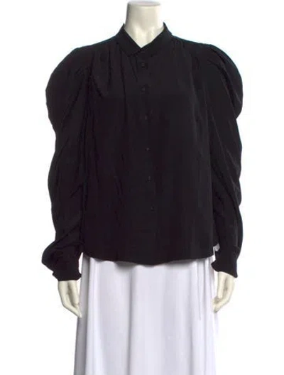 Pre-owned Ulla Johnson Silk Mock Neck Button-up Top In Black