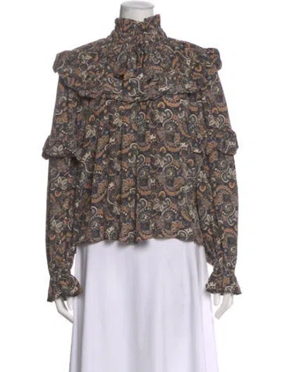 Pre-owned Ulla Johnson Silk Paisley Print Blouse In Blue
