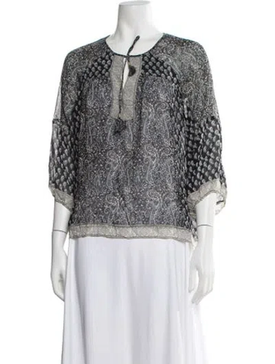 Pre-owned Ulla Johnson Silk Paisley Print Blouse In Blue