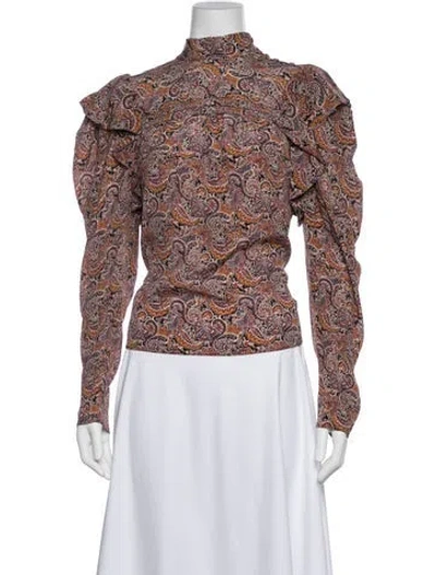 Pre-owned Ulla Johnson Silk Paisley Print Blouse In Burgundy