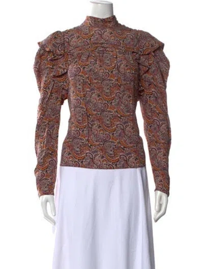 Pre-owned Ulla Johnson Silk Paisley Print Blouse In Burgundy