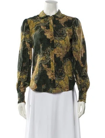 Pre-owned Ulla Johnson Silk Paisley Print Blouse In Green