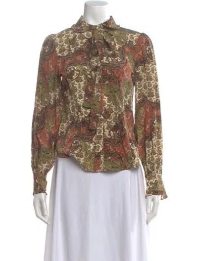Pre-owned Ulla Johnson Silk Paisley Print Blouse In Orange