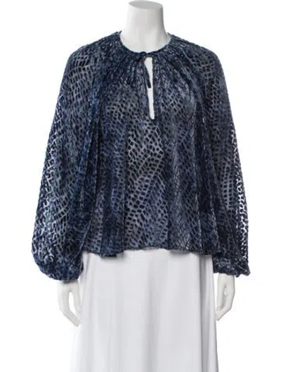Pre-owned Ulla Johnson Silk Patterned Blouse In Blue