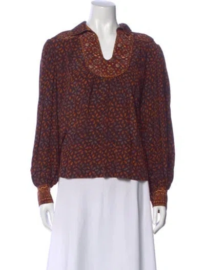 Pre-owned Ulla Johnson Silk Patterned Blouse In Brown