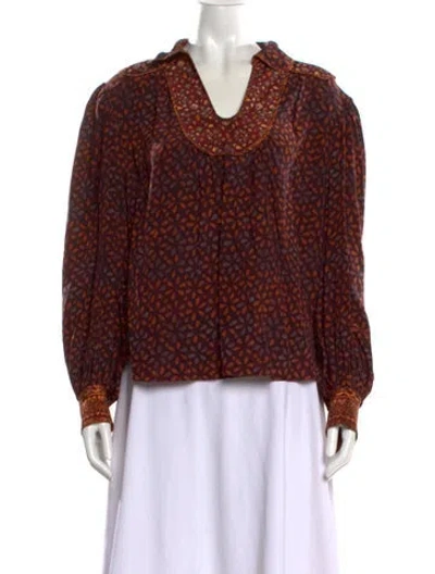 Pre-owned Ulla Johnson Silk Patterned Blouse In Burgundy