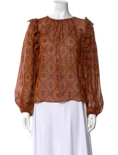 Pre-owned Ulla Johnson Silk Patterned Blouse In Orange