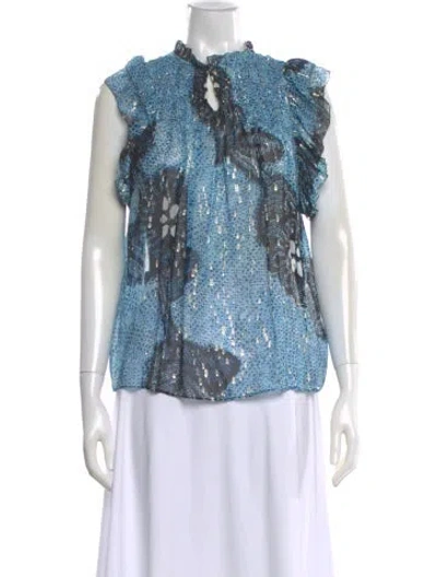 Pre-owned Ulla Johnson Silk Patterned Blouse W/ Tags In Blue