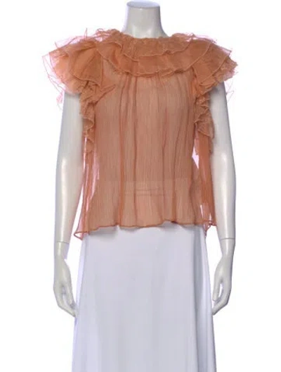 Pre-owned Ulla Johnson Silk Patterned Button-up Top In Orange