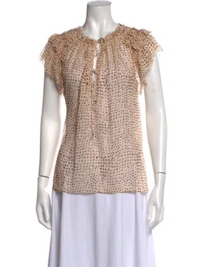 Pre-owned Ulla Johnson Silk Polka Dot Print Blouse In Metallic/neutrals