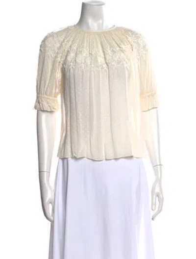 Pre-owned Ulla Johnson Silk Polka Dot Print Blouse In White