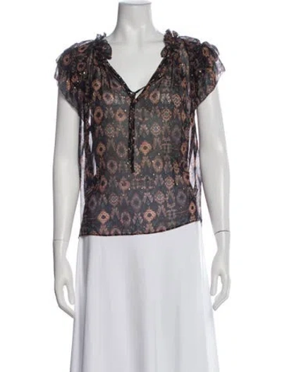 Pre-owned Ulla Johnson Silk Printed Blouse In Black