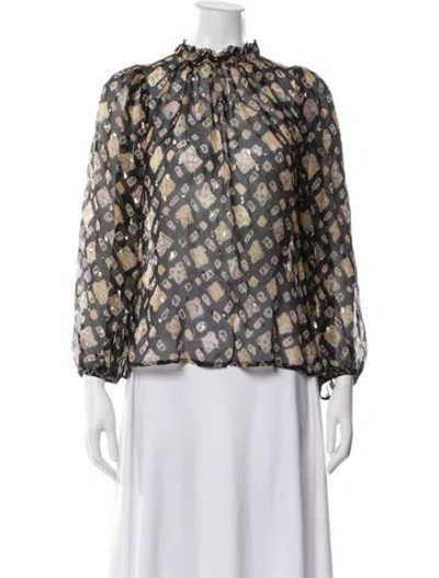 Pre-owned Ulla Johnson Silk Printed Blouse In Black