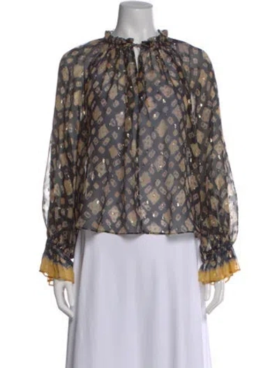 Pre-owned Ulla Johnson Silk Printed Blouse In Black