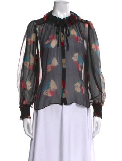 Pre-owned Ulla Johnson Silk Printed Blouse In Black