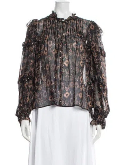 Pre-owned Ulla Johnson Silk Printed Blouse In Black