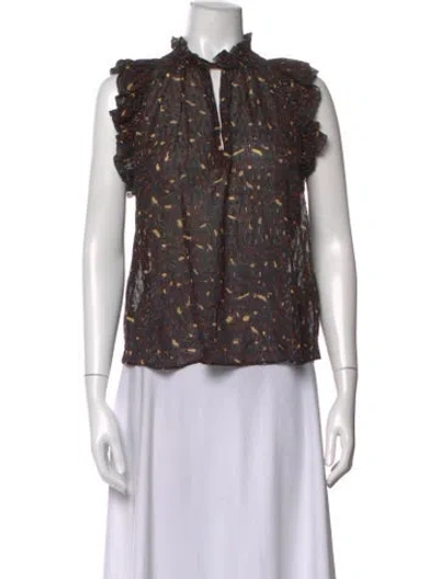 Pre-owned Ulla Johnson Silk Printed Blouse In Black