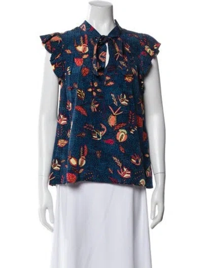 Pre-owned Ulla Johnson Silk Printed Blouse In Blue